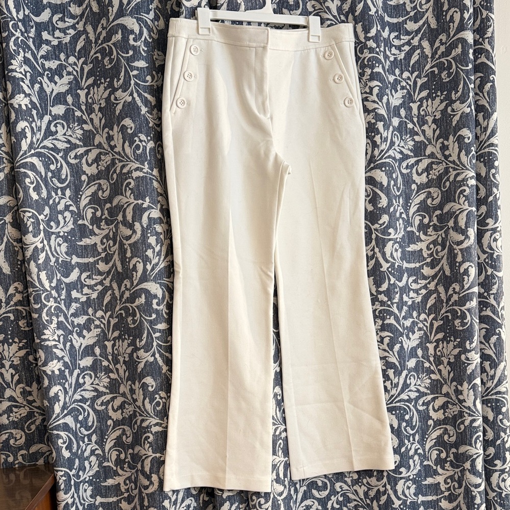 Ann Taylor Cream Button-Detail Trousers